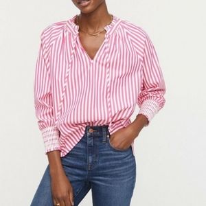 J.Crew Smocked-cuff popover top in stripe